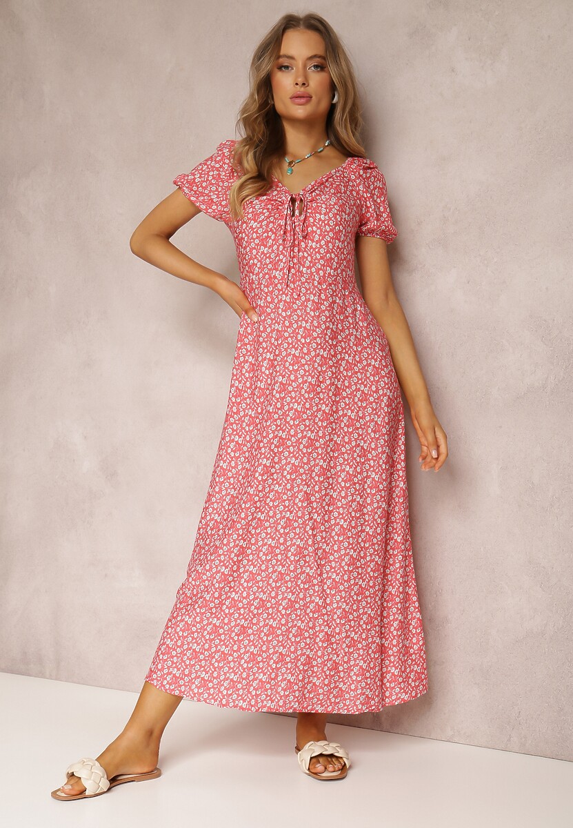 Czerwona Sukienka z Wiskozy Hichoh