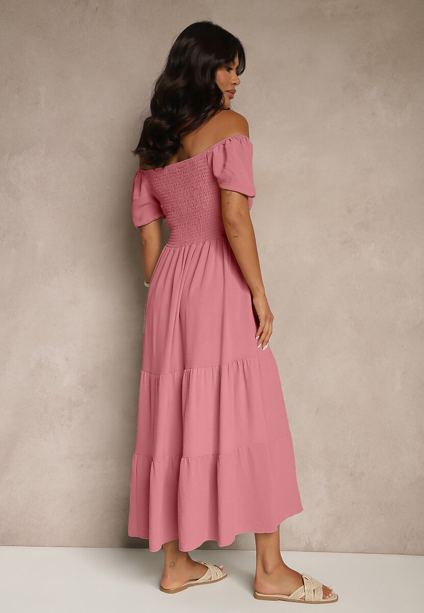 Ciemnoróżowa Sukienka Hiszpanka z Marszczoną Górą Lumirielle