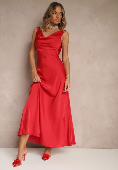 Czerwona Taliowana Sukienka Vices Wiązana przy Karku Zinvea