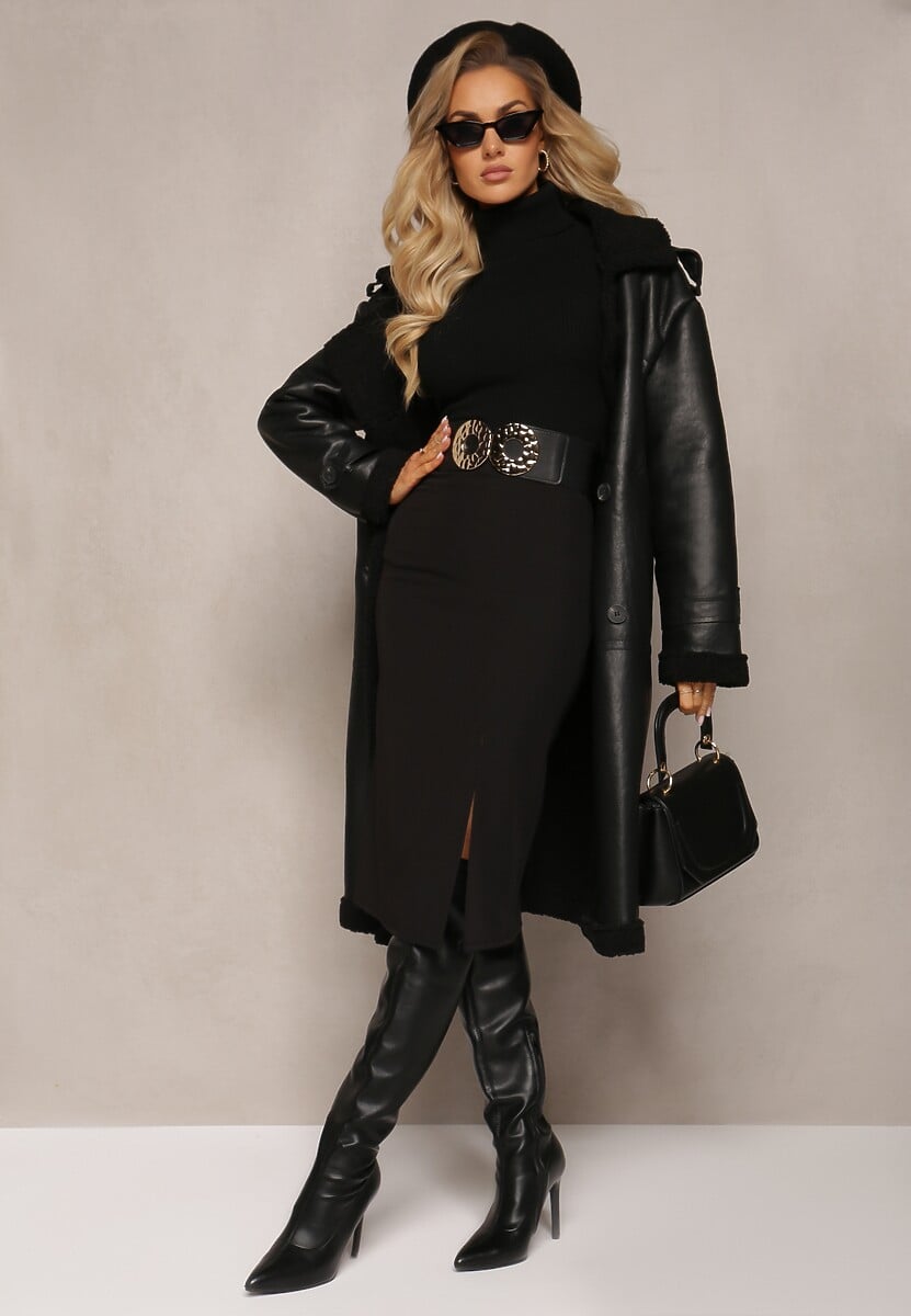 Szara Ołówkowa Spódnica Midi z Rozcięciem Arathora