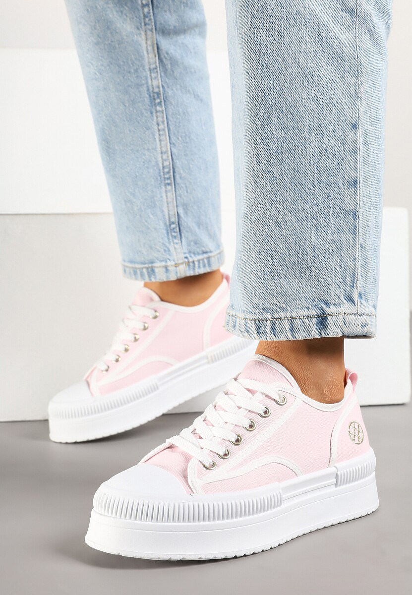 Różowe Trampki na Platformie z Metaliczną Ozdobą Afleeria