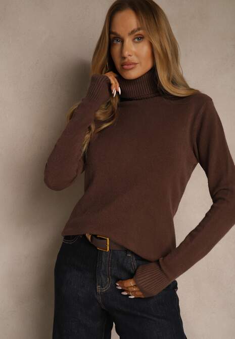 Brązowy Golf Sweter o Dopasowanym Kroju z Kaszmirem Zairith