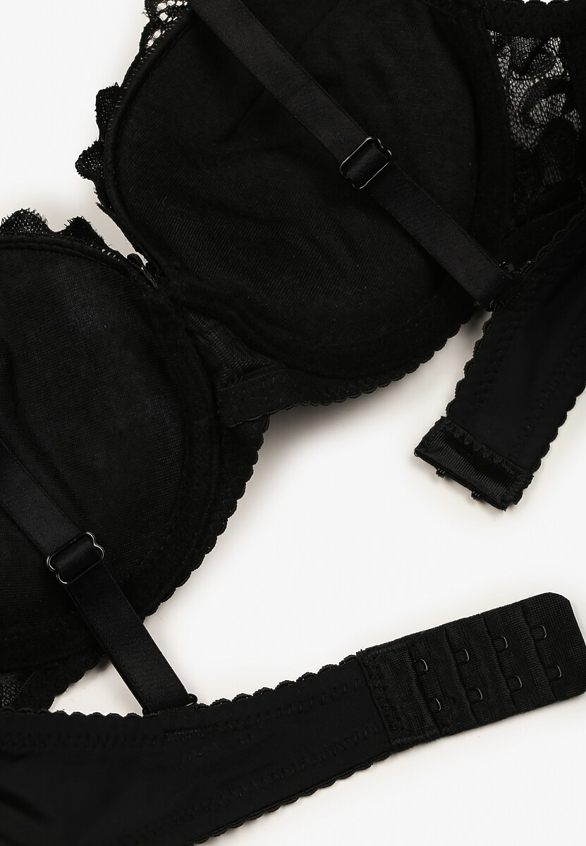 Czarny Biustonosz Push Up Ozdobione Koronką Sonevia