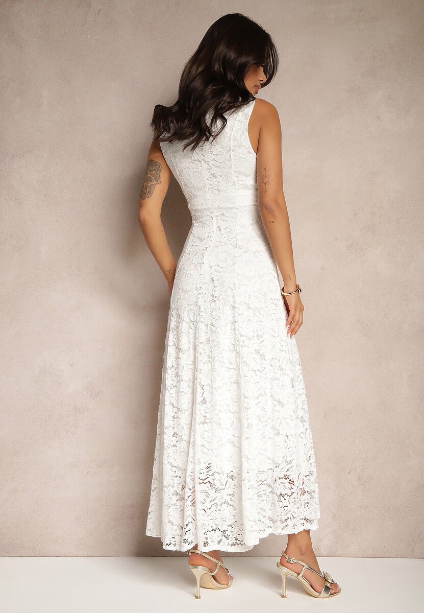 Biała Koronkowa Sukienka Taliowana Wilreti
