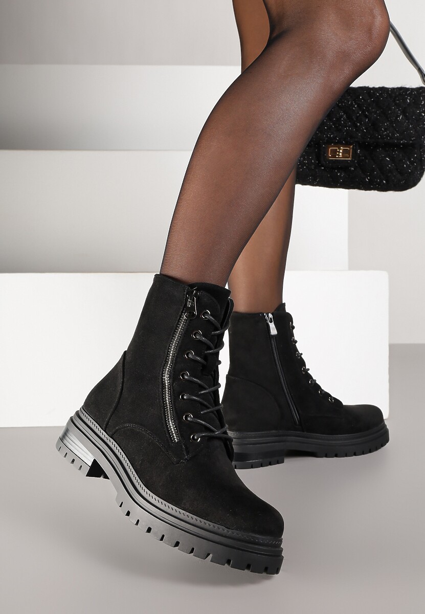 Czarne Botki Workery Ozdobione Suwakiem Clarena