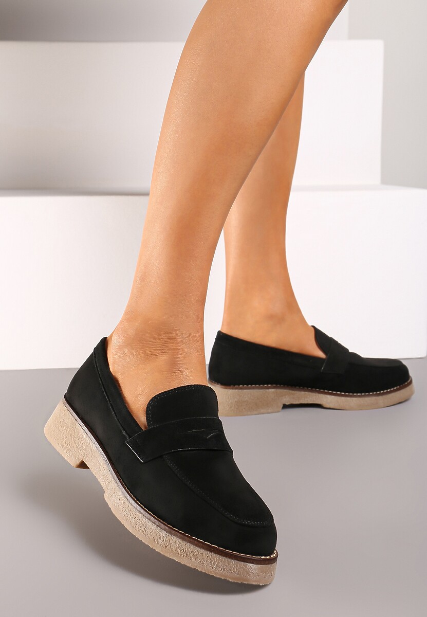 Czarne Mokasyny z Ekozamszu na Grubej Podeszwie Belirra