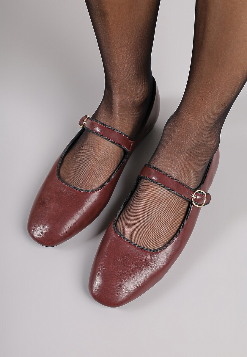 Bordowe Balerinki Vices z Wkładką ze Skóry Naturalnej Ozdobione Paskiem Patantie