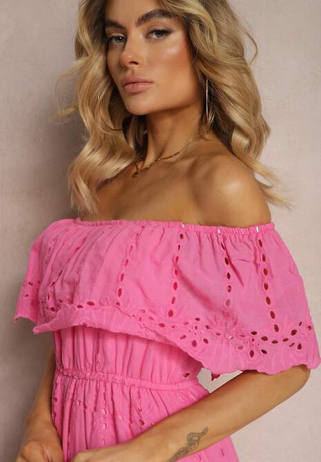 Różowa Rozkloszowana Sukienka z Falbankami Typu Hiszpanka Vianelle