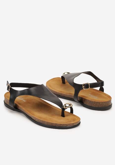 Czarne Sandały Typu Japonki Zdobione Aplikacją Fodivana