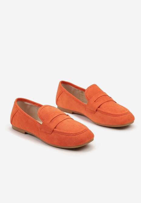 Pomarańczowe Casualowe Wsuwane Mokasyny na Płaskiej Podeszwie z Ozdobnym Elementem na Przodzie Janesstia