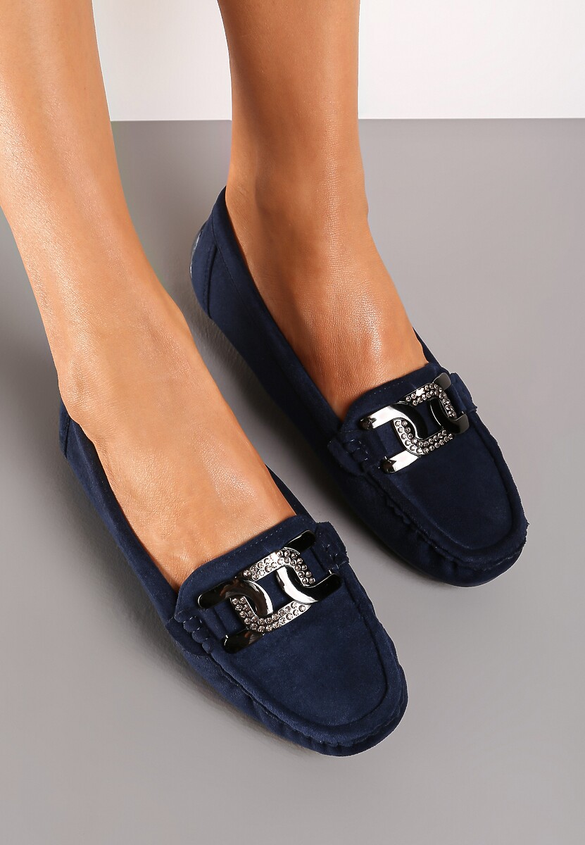 Beżowe Płaskie Mokasyny z Ekozamszu Ozdobione Klamrą z Cyrkoniami Tailer