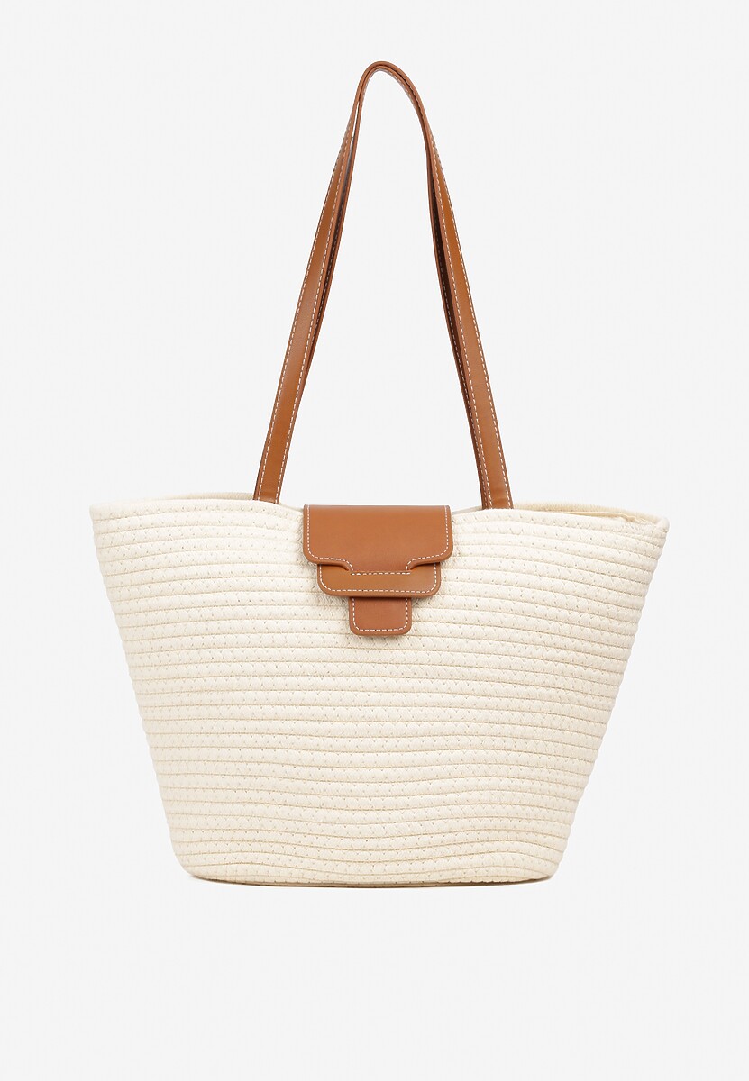 Ciemnobeżowa Pleciona Torebka o Fasonie Koszyka z Rączkami Corallie