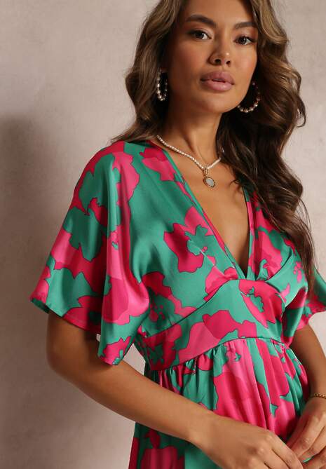 Zielona Rozkloszowana Sukienka Maxi z Wycięciami Aleri