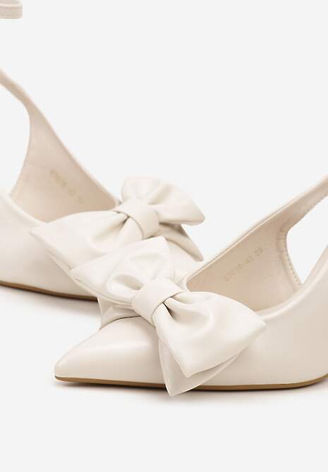 Beżowe Sandały Vices na Szpilce Slingback Ozdobione Kokardą Tilvanea