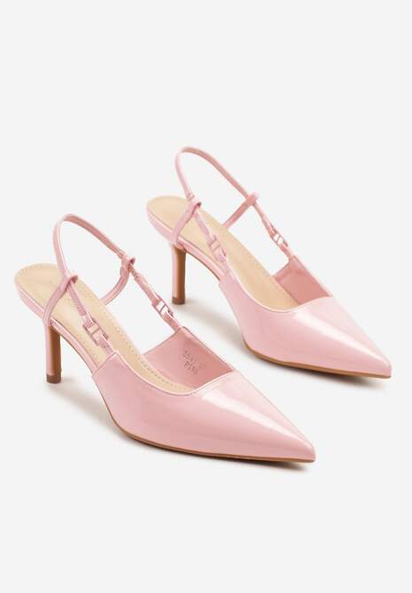 Różowe Lakierowane Sandały na Szpilce ze Spiczastym Noskiem Odelna