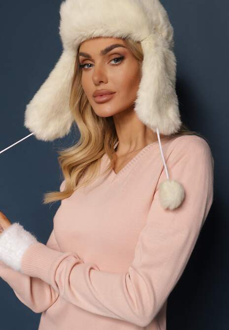 Jasnoróżowy Sweter w Klasycznym Stylu z Dekoltem w Serek Feliriel