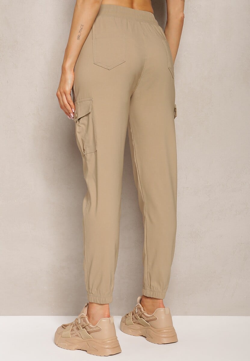 Beżowe Spodnie High Waist o Fasonie Bojówek Istredda