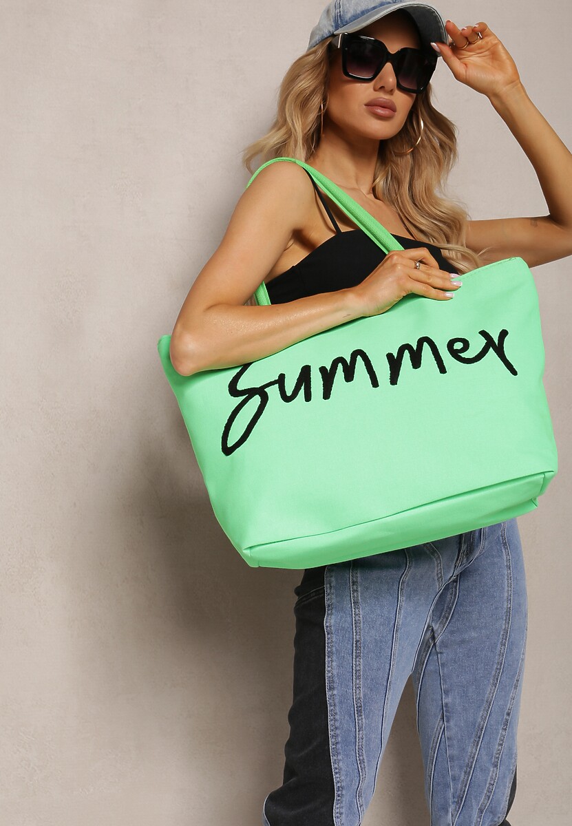Jasnozielona Torebka Letnia z Napisem z Rączkami Wikazia