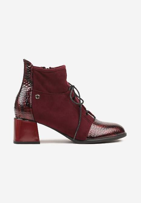 Bordowe Botki Typu Trzewiki Vices na Słupku Ozdobione Lakierowanymi Elementami Adenella