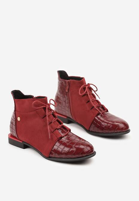 Bordowe Botki Lakierowane Vices Ozdobione Tłoczeniem Uzvila
