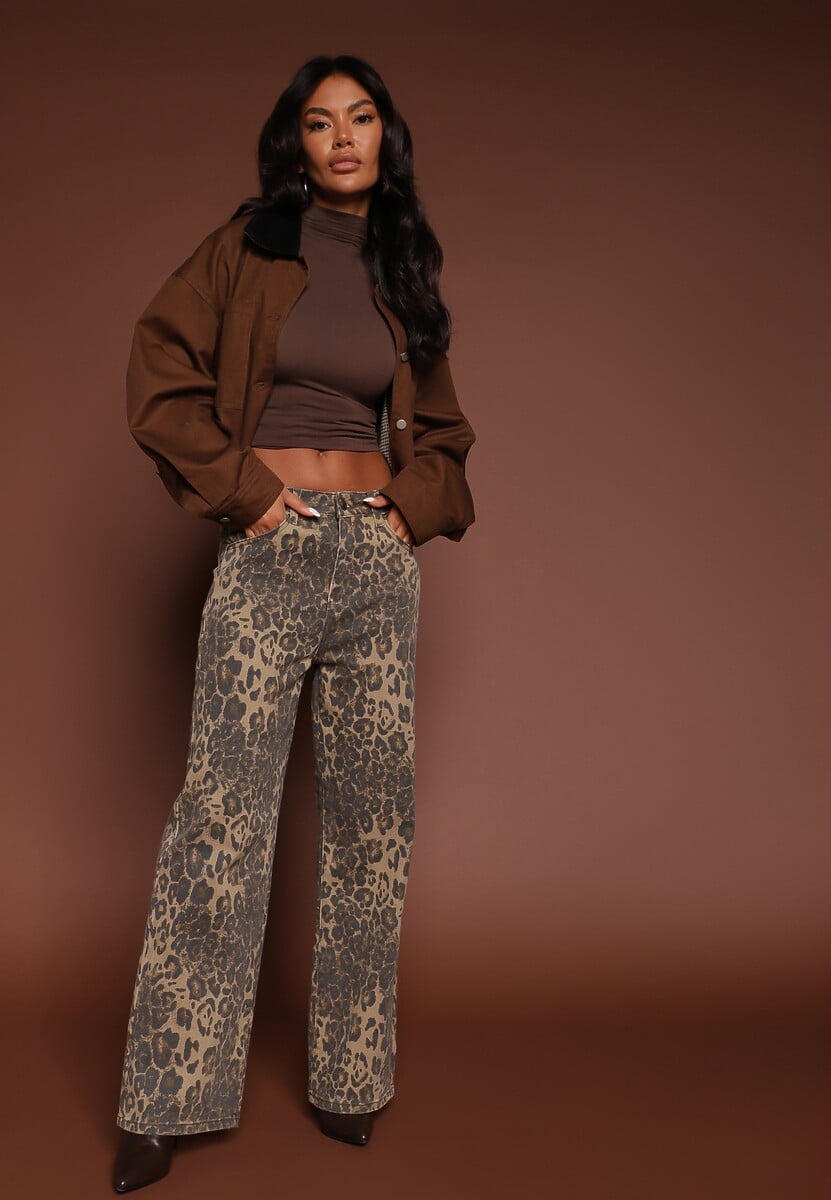 Panterkowe Jeansy High Waist o Szerokim Kroju Quelire