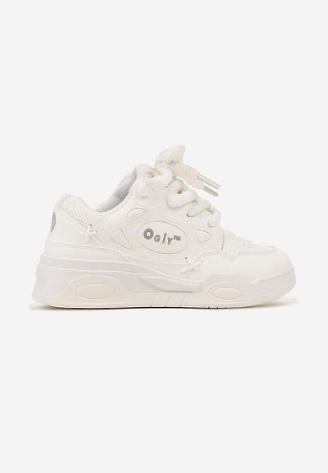 Białe Sneakersy na Płaskiej Podeszwie Ozdobione Szerokimi Sznurówkami Veniefra