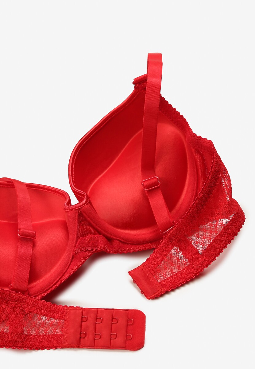 Czerwony Push-Up Biustonosz Koronkowy na Regulowanych Ramiączkach Lunetia