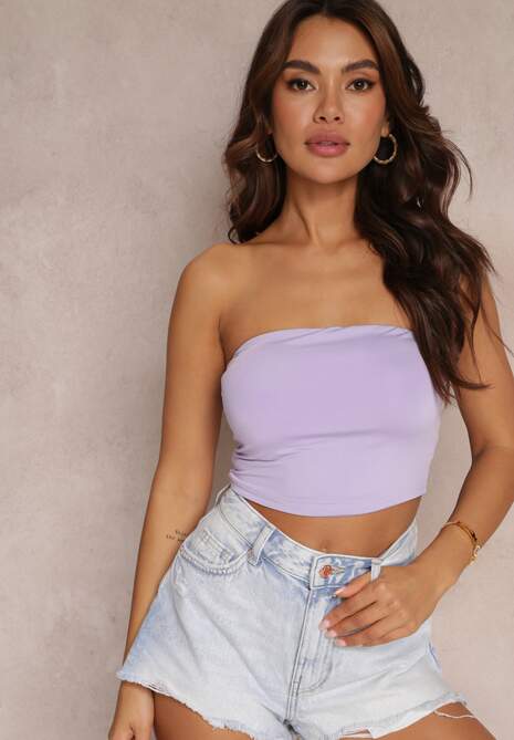 Fioletowy Top z Elastycznej Tkaniny z Gumką z Tyłu Fynla