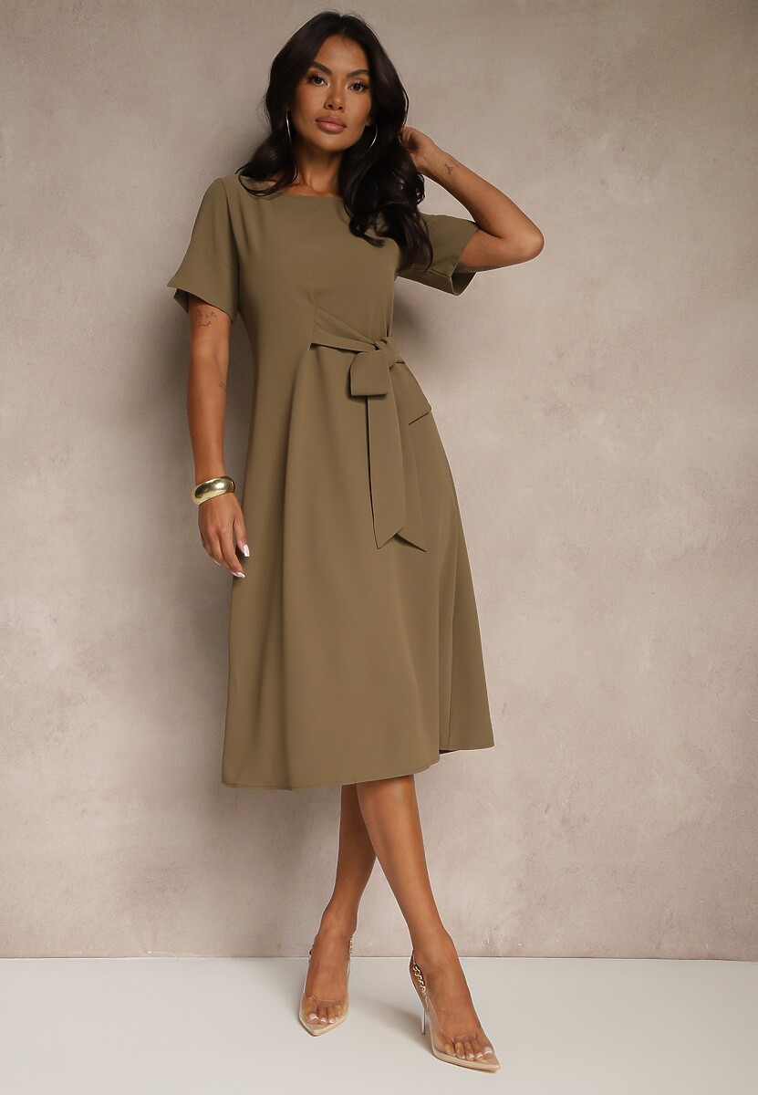 Zielona Rozkloszowana Sukienka Vices Zdobiona Wiązaniem Folarenne