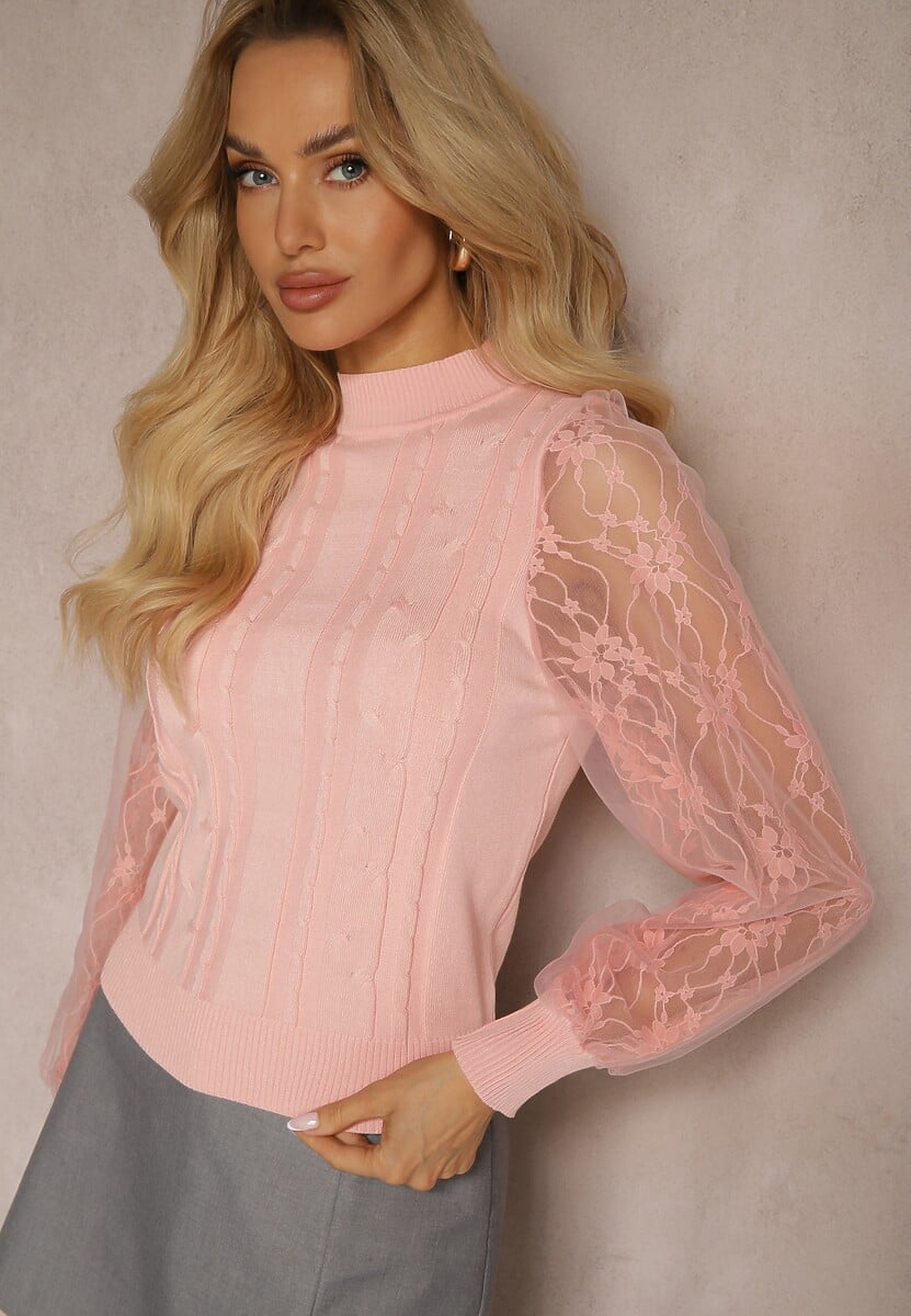 Biały Golf ze Wstawkami z Siateczki na Rękawach Yelira