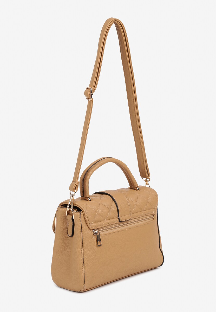 Ciemnobeżowa Torebka Ozdobiona Pikowaniem z Rączką Lanerith