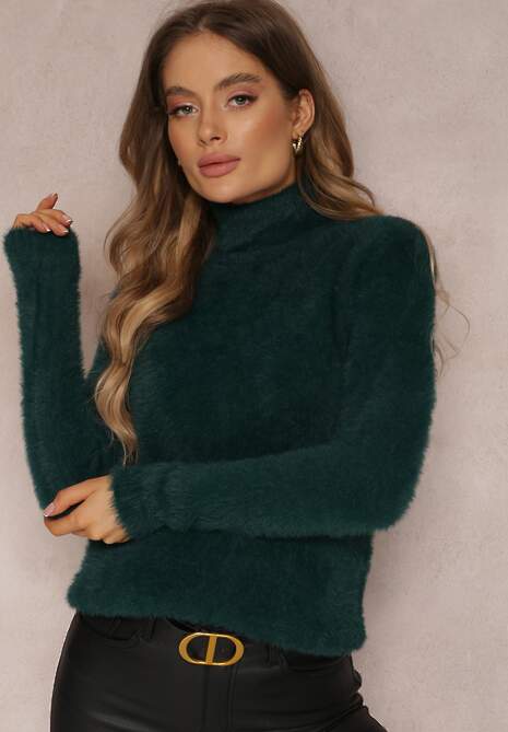 Ciemnozielony Golf Wełniany Cheki