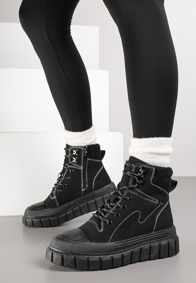 Czarne Botki Trapery Vices na Platformie z Tłoczeniem Anarrive