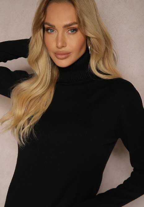 Czarny Golf Sweter o Dopasowanym Kroju z Kaszmirem Zairith