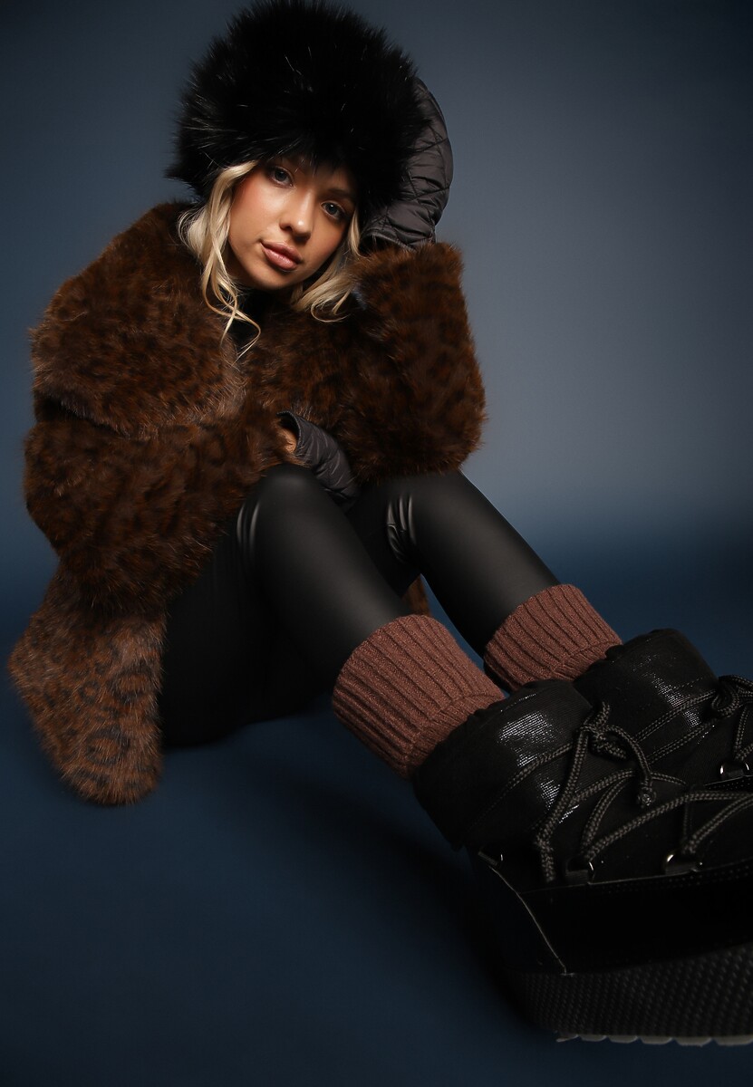 Brązowe Skarpety Getry z Ozdobnym Wywinięciem Ilamith