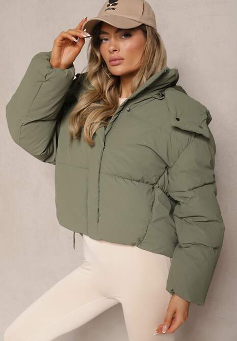 Ciemnozielona Kurtka z Pikowaniem i Odpinanym Kapturem oraz Wysokim Kołnierzem Merians