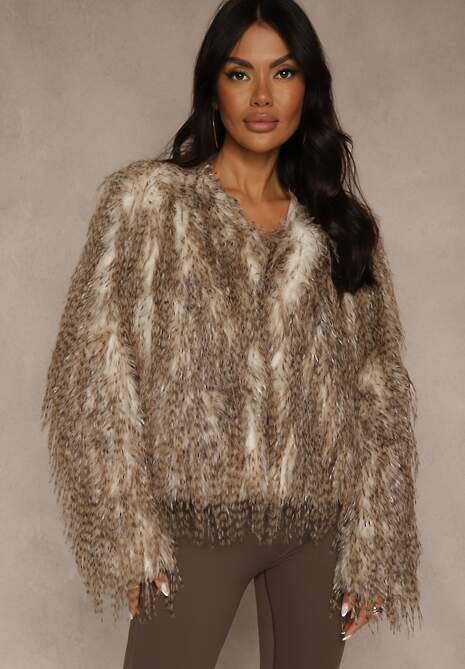 Brązowa Kurtka Futerko Ozdobione Cieniowaniem Tusirra