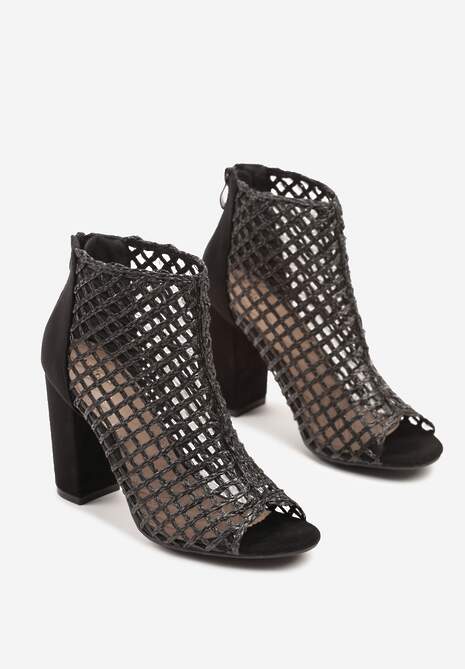 Czarne Siateczkowe Botki Vices na Słupku Sovhira