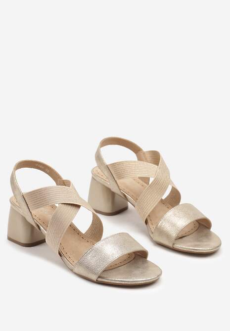 Złote Sandały na Obcasie z Elastycznymi Paskami Janirae