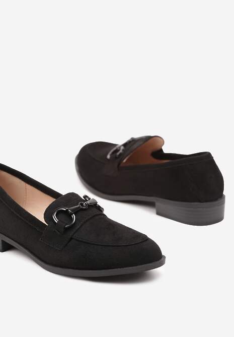 Czarne Mokasyny Vices z Wkładką ze Skóry Naturalnej Zdobione Łańcuszkiem Delariona