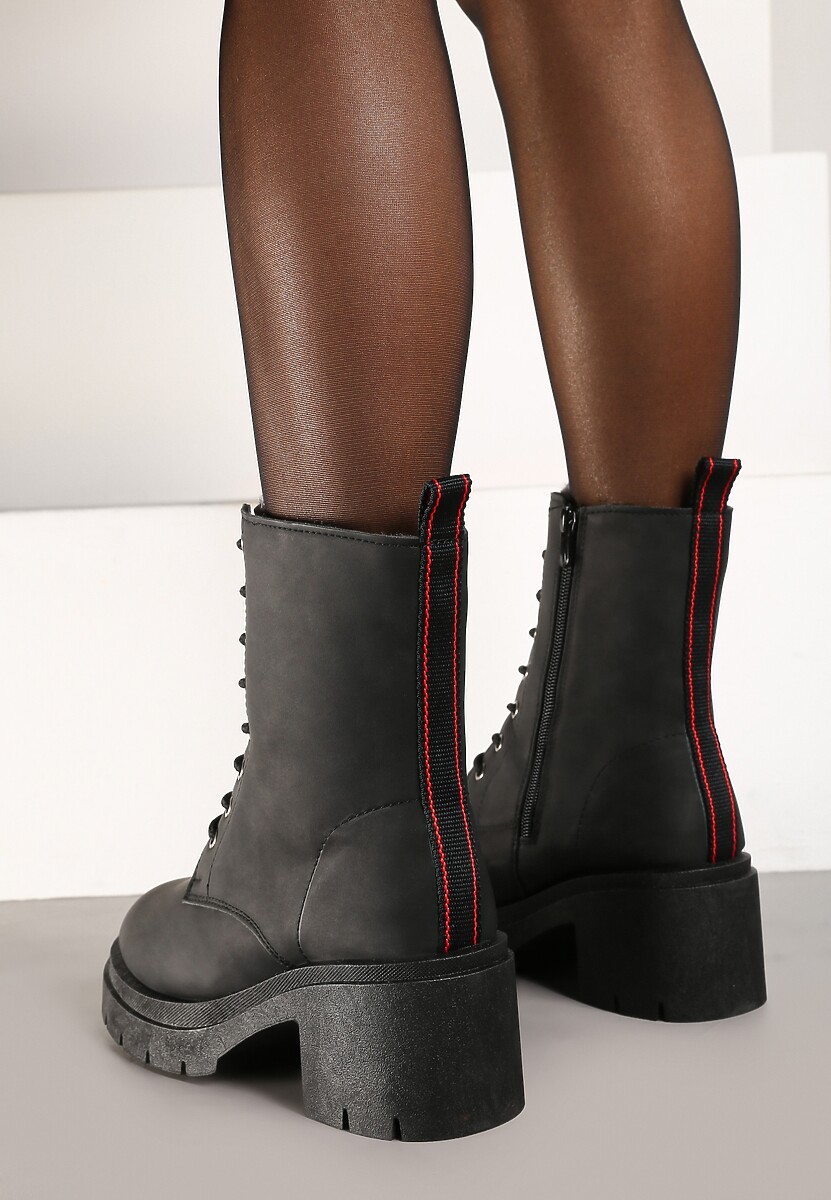 Czarne Botki Sztyblety za Kostkę na Platformie z Elastyczną Wstawką Adelaine