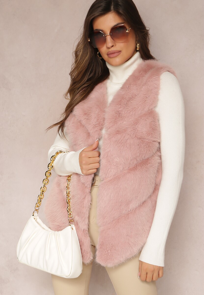 Ciemnoróżowa Kamizelka z Futerkiem i Przeszyciami Iraau