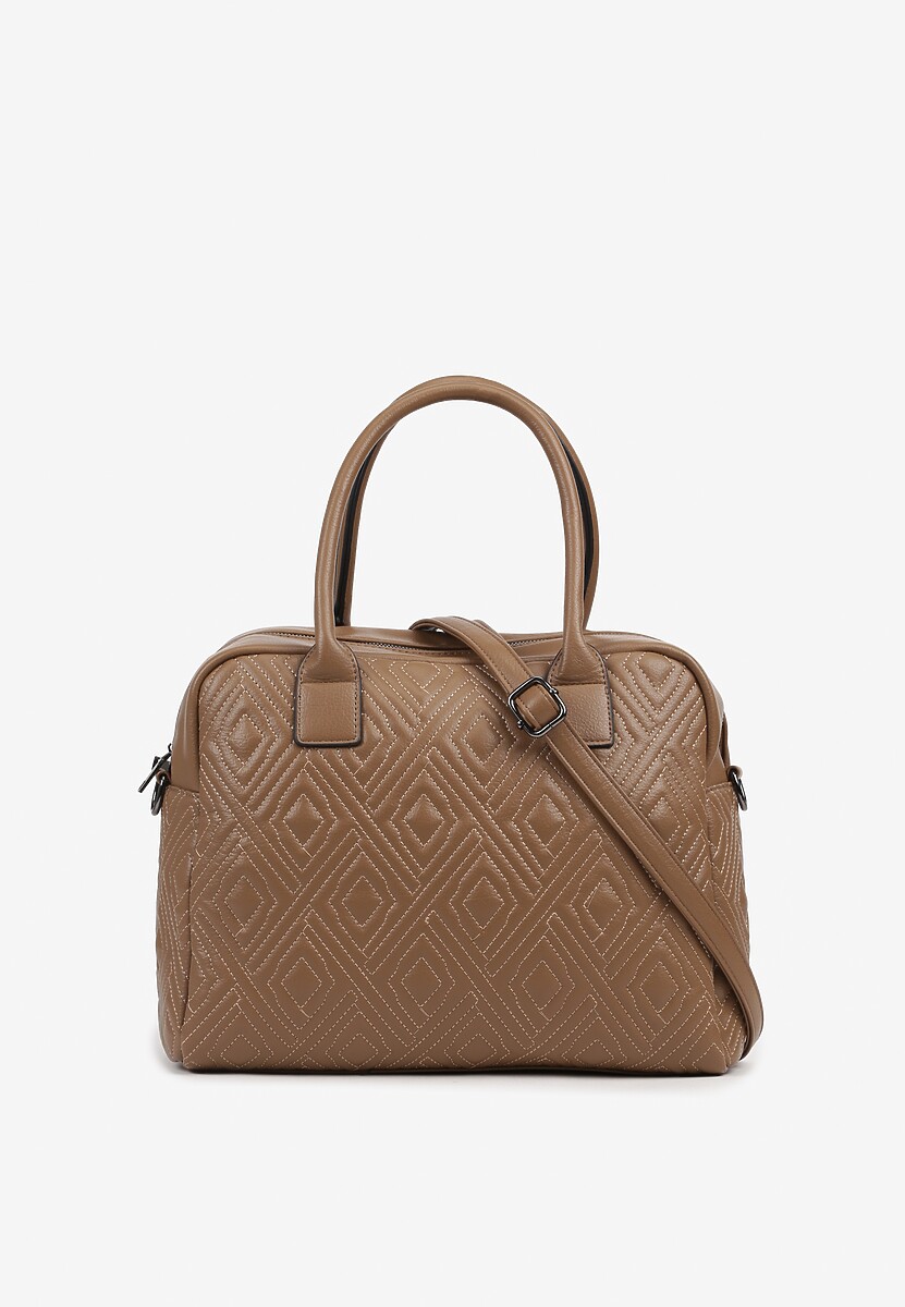 Jasnobrązowa Torebka Pikowana z Uchwytami i Regulowanym Paskiem Halavionea