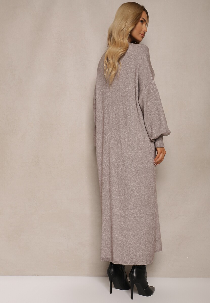 Beżowa Pudełkowa Sukienka z Wiskozą i Półgolfem Salindra