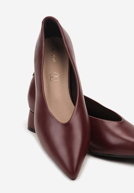 Bordowe Czółenka na Słupku Vices ze Skórzaną Wkładką Alinire