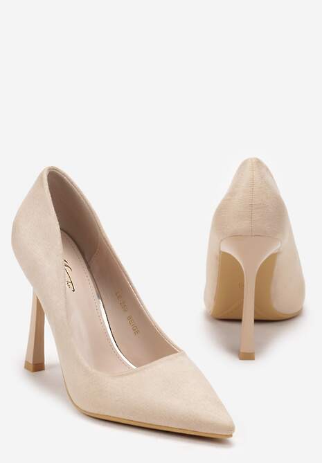 Beżowe Klasyczne Szpilki z Imitacji Skóry ze Szpiczastymi Noskami Vionara