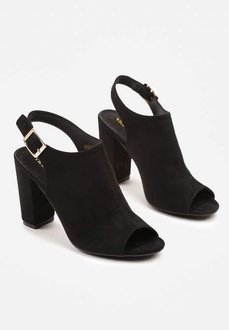 Czarne Sandały Vices na Słupku z Wkładką ze Skóry Naturalnej Feladriela