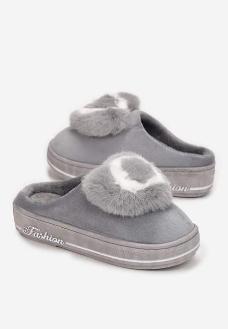 Szare Kapcie na Grubej Podeszwie z Futrzaną Aplikacją Phoenix