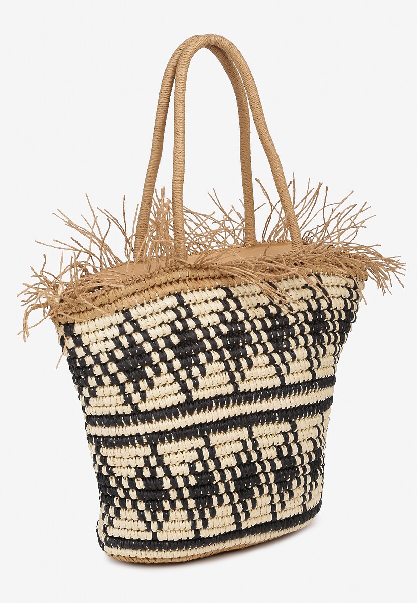 Beżowa Torebka z Plecionki Ozdobiona Frędzlami Zapinana na Zamek Błyskawiczny Timazella