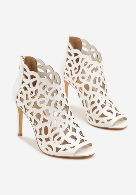 Białe Sandały Botki Vices na Szpilce z Ażurową Cholewką Natilora
